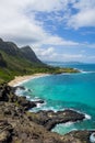 Rocky shoreline and pocket beach at Makapu?u Point, western end of Oahu, Hawaii