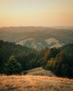 View of rolling hills at sunset, from Mount Tamalpais, California Royalty Free Stock Photo