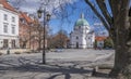 view of the Roman Catholic Church Of St Casimir on rynek Nowego Miasta square, Warsaw, Poland.