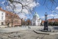 view of the Roman Catholic Church Of St Casimir on rynek Nowego Miasta square, Warsaw, Poland.