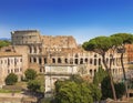 The view of the Roman forum, the arch of Titus, Colosseum, Rom Royalty Free Stock Photo