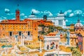 View of the Roman Forum from the Hill of Palatino.The Triumphal Arch of Septimius Severus, Tabularium,Institute for the History of Royalty Free Stock Photo