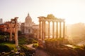 View of the Roman Forum with the Temple of Saturn, Rome, Italy Royalty Free Stock Photo