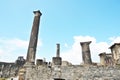 View of the roman ruins destroyed by the eruption of Mount Vesuvius centuries ago at Pompeii Archaeological Park in Pompei, Italy