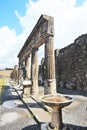 View of the roman ruins destroyed by the eruption of Mount Vesuvius centuries ago at Pompeii Archaeological Park in Pompei, Italy Royalty Free Stock Photo