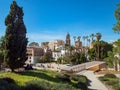 View of the roman theatre of Malaga, Spain on a sunny day. The Cathedral and Picasso Museum Royalty Free Stock Photo