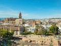 View of the roman theatre of Malaga, Spain on a sunny day. The Cathedral and Picasso Museum Royalty Free Stock Photo