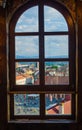 view of romanian city sibiu through a window of the council tower....IMAGE