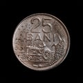 View of a Romanian twenty five Bani isolated on a black background