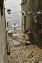 View of romantic, charming narrow street in Rovinj, Istria, Croatia Royalty Free Stock Photo