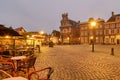 View at the Roode Steen city center square with christmas decoration in the Dutch city of Hoorn, The Netherlands