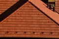 View of the roof made of red brick burnt tiles of the beaver type used in Central Europe on all historical roofs, especially in Au Royalty Free Stock Photo