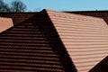 View of the roof made of red brick burnt tiles of the beaver type used in Central Europe on all historical roofs, especially in Au Royalty Free Stock Photo