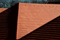 View of the roof made of red brick burnt tiles of the beaver type used in Central Europe on all historical roofs, especially in Au Royalty Free Stock Photo