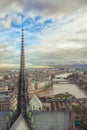 View from the roof of Notre Dame on the spire of the tower.