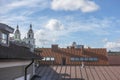 View of the roofs of houses and bell towers of the Cathedral of the Holy Spirit in Minsk Royalty Free Stock Photo