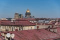 View on roofs of old buildings historic center of Sankt Peterburg and dome of St Isaac Cathedral.