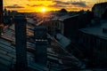 View of the roofs in Sankt Petersburg old town during sunset. Royalty Free Stock Photo