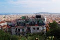 View of rooftop full of colorful artwork in Barcelona