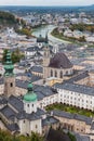 View on rooftops of Salzburg and river Salzach from the Hohensalzburg Fortress