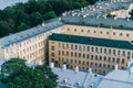 View of the rooftops of the Smolny Institute from the observation deck of the bell tower of the Smolny Cathedral. Royalty Free Stock Photo