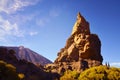 View of Roques de Garcia rock and Pico del Teide volcano in the background in the Las Canadas caldera. Royalty Free Stock Photo