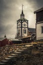 View on Roros church. Norwegian original architecture. Mining to