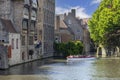 View of Rosary Quay (Rozenhoedkaai) by the water channel Dijver Canal, Bruges, Belgium Royalty Free Stock Photo
