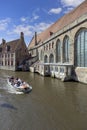 View of Rosary Quay (Rozenhoedkaai) by the water channel Dijver Canal, Bruges, Belgium Royalty Free Stock Photo