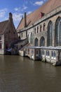 View of Rosary Quay (Rozenhoedkaai) by the water channel Dijver Canal, Bruges, Belgium Royalty Free Stock Photo