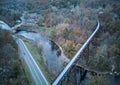 view of rosendale trestle passing over rondout creek at dusk (sunset, low light) old railroad bridge converted to bike