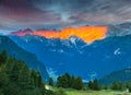 View of the Rosengarten Grup range at morning. View from Pordoi