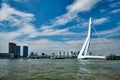 View of Rotterdam over Nieuwe Maas with Erasmusbrug bridge. Rottherdam, the Netherlands