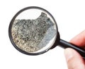 View of rough peridotite mineral through magnifier Royalty Free Stock Photo