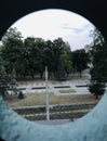 View from the round window to the park Royalty Free Stock Photo