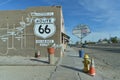 Oro Grande, California, USA, April 17, 2017: View of the Route 66 map on buildings on Antique Station, on Mother Road