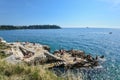 View on Rovinj central town beach and Adriadic Sea