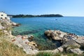 View on Rovinj central town beach and Adriadic Sea