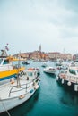 view of Rovinj harbour at rainy weather