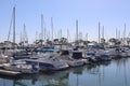 View of a row of boats and yachts in Dana Point Harbor, California. Royalty Free Stock Photo