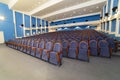 View on rows of comfortable blue chairs cinema Royalty Free Stock Photo