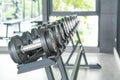 View of rows of dumbbells