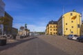 View of Royal Palace square with monument to Charles XIV Johan against blue sky. Sweden. Stockholm