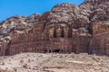 A view of Royal Tombs carved into the rock face in the ancient city of Petra, Jordan Royalty Free Stock Photo
