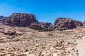 A view from the Royal Tombs down a path towards the western cliffs in the ancient city of Petra, Jordan Royalty Free Stock Photo