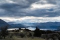 View of Roys bay at Wanaka, New Zealand with clouds and mountain