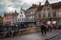View of Rozenhoedkaai street from the bridge over the River Dijver in central Bruges, Belgium Royalty Free Stock Photo
