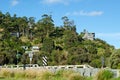 View of the rugged and bushy mountain with some modern houses in Wye River.