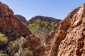 View of the rugged terrain on the Larapinta Trail at Standley Chasm Royalty Free Stock Photo