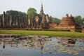 View of the ruins of the ancient Buddhist temple of Wat Mahathat. Sukhothai, Thailand Royalty Free Stock Photo